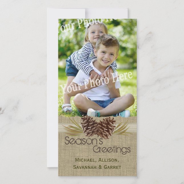 Cartão De Festividades Pinhas e Cordão de Estopa Saudação de Férias Rústi (Frente)