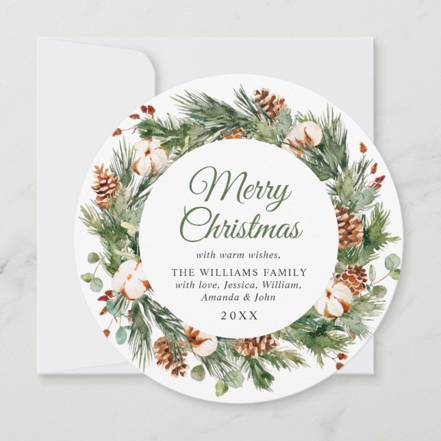 Cartão De Festividades Pinhas Festivas Coroa de Abeto Natal Saudação (Frente)