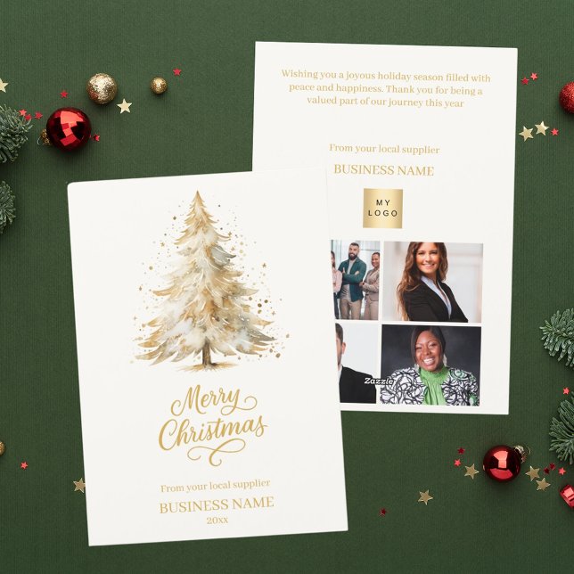 Cartão De Festividades Pinheira de Natal, negócio de fotos com beige (Criador carregado)