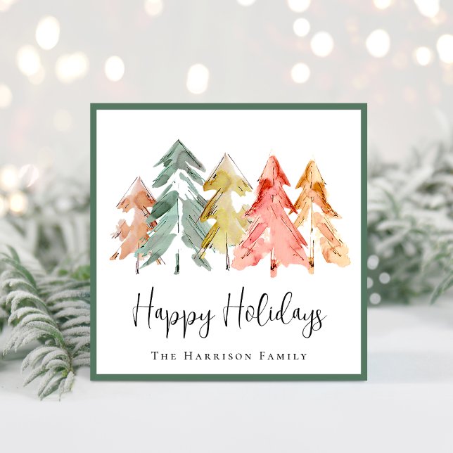 Cartão De Festividades Pinheira Elegante Pine Aquarela Foto de Natal (Spread the love and joy of the season with your friends and family near and far)