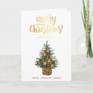 Cartão De Festividades Pinheiro de Natal Elegante Laranja