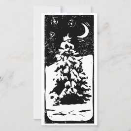 Cartão De Festividades Pinheiro em Paisagem Nevada Impressão em Linóleo