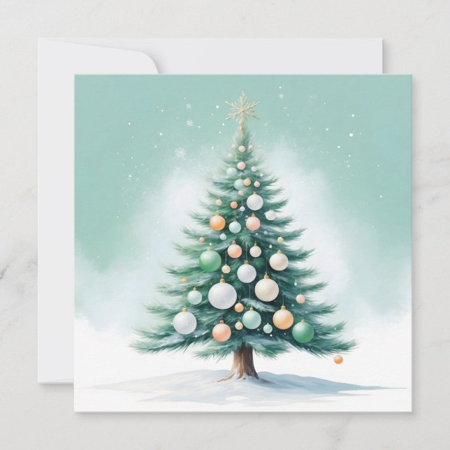 Cartão De Festividades Pinheiro Verde Simples | Laranja Verde Prata (Frente)