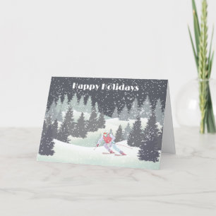 Cartão De Festividades Pinheiros de inverno e esquiadores de Natal
