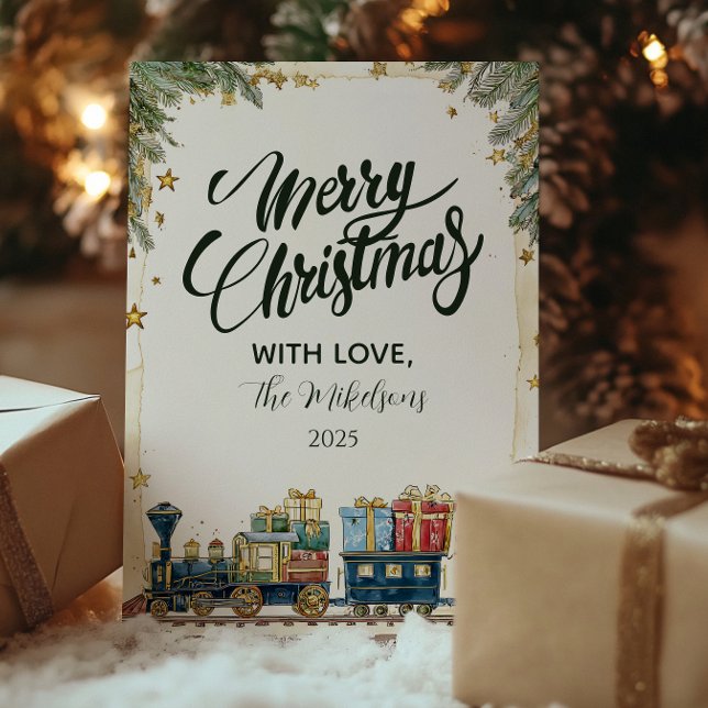 Cartão De Festividades Pinho de Natal e Comboio de Presentes (Criador carregado)