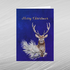 Cartão De Festividades Pinho Ram Cervino Azul Natal Aguarela