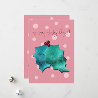 Cartão De Festividades Pink and Aqua Happy Holly Days!