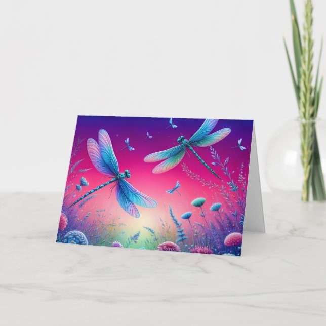 Cartão De Festividades Pink and Purple Dragonfly Birthday Card (Frente)