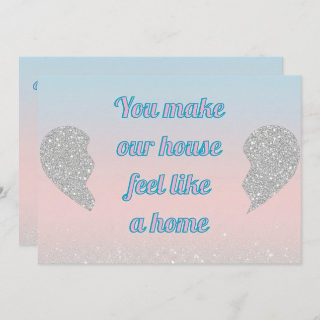 Cartão De Festividades Pink Blue Pastel Glitter Heart Valentines Day Card (Frente/Verso)