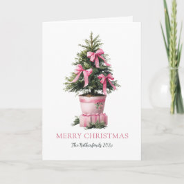 Cartão De Festividades Pink Bows Tree Merry Christmas Card