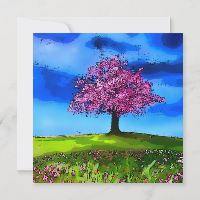 Cartão De Festividades Pink Cherry Tree (Frente)