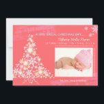Cartão De Festividades Pink Christmas New Baby Girl Photo Announcement<br><div class="desc">Glittering snowflake winter holiday tree,  lovely snowflakes and pink background designed on custom Baby Birth Photo Announcements. Perfect for new babies born in November or December! Easy and fun to customize the card with your own photo and wording.</div>