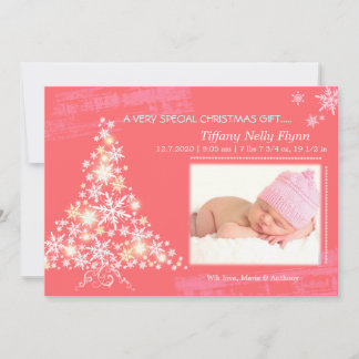 Cartão De Festividades Pink Christmas New Baby Girl Photo Announcement