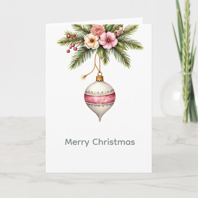 Cartão De Festividades Pink Christmas Ornament Holiday Card (Frente)