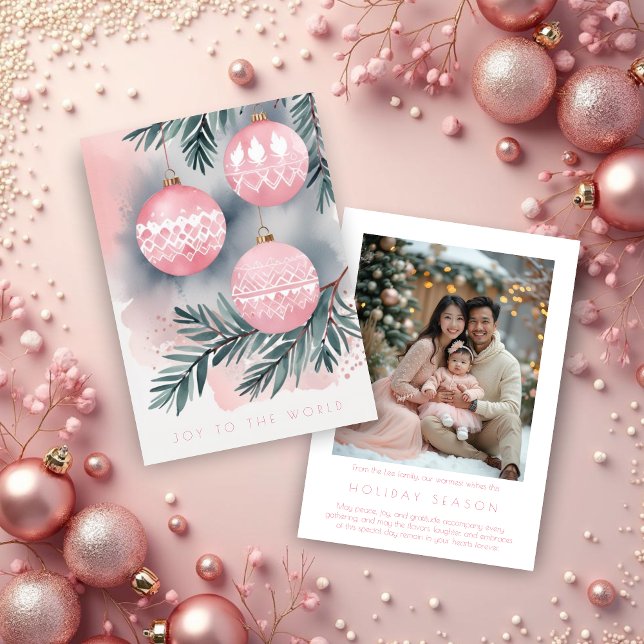 Cartão De Festividades Pink Christmas Ornament Nordic Scandinavian Style  (Pink Christmas Tree Ornament Nordic Scandinavian Style Holidays Cards with Back Photo. )