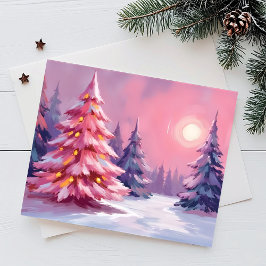 Cartão De Festividades Pink Christmas Trees Pastel Winter Watercolor