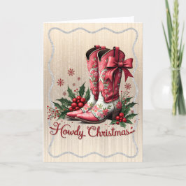 Cartão De Festividades Pink Cowboy Boots with Holly