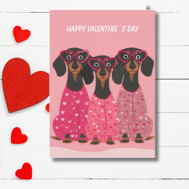Cartão De Festividades  Pink Dachshund Valentine’s Day Card (Criador carregado)