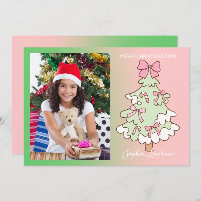 Cartão De Festividades Pink E Green Personalizado Um Natal De Foto (Frente/Verso)