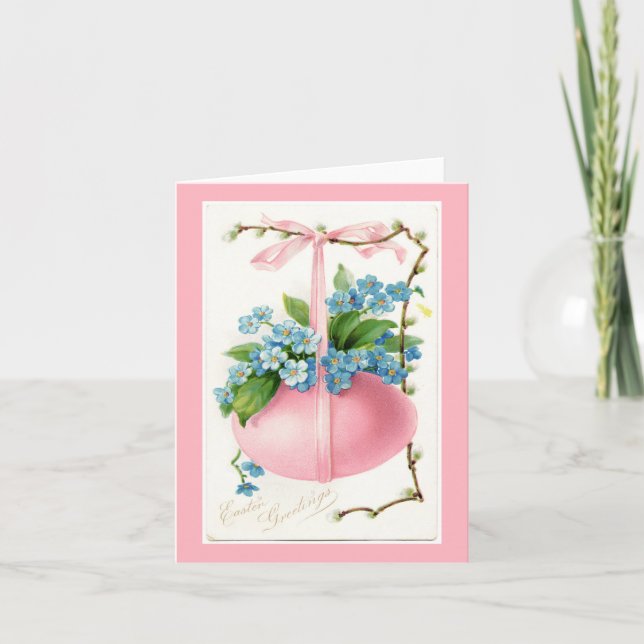 Cartão De Festividades Pink Egg and Flowers Easter Note Card (Frente)