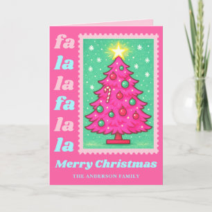 Cartão De Festividades Pink Fa La La Christmas Tree Postage Stamp