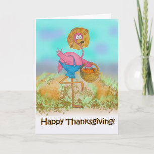 Cartão De Festividades Pink Flamingo Happy Thanksgiving Pumpkin Patch