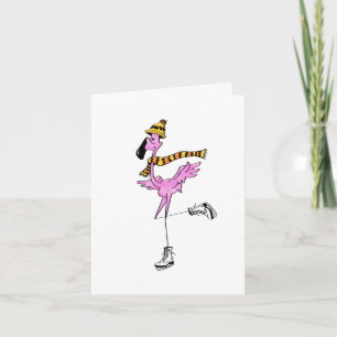 Cartão De Festividades Pink flamingo ice skating card