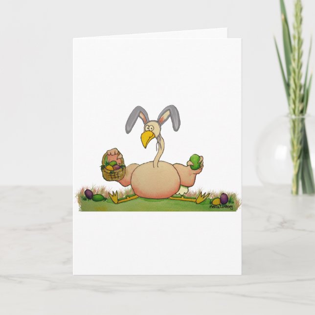 Cartão De Festividades Pink Flamingo Whimsical Bird As Easter Bunny (Frente)