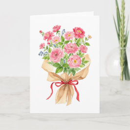Cartão De Festividades Pink Floral Bouquet Watercolor Valentines Day