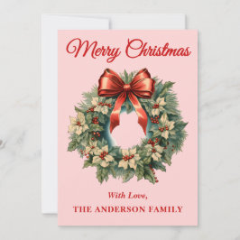 Cartão De Festividades Pink Holly Berry Wreath de Natal