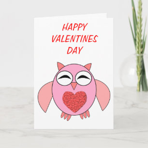 Cartão De Festividades Pink Love Heart Owl Custom Card