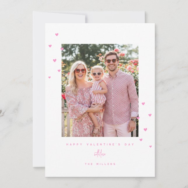 Cartão De Festividades Pink Love Hearts Happy Valentine's Day Photo Card (Frente)