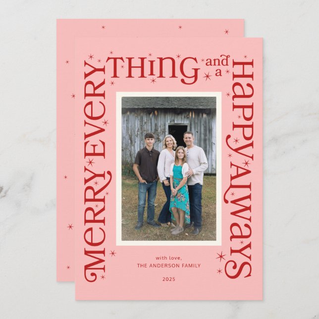Cartão De Festividades Pink Merry Everything and a Happy Always (Frente/Verso)