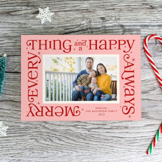 Cartão De Festividades Pink Merry Everything and Happy Always Photo