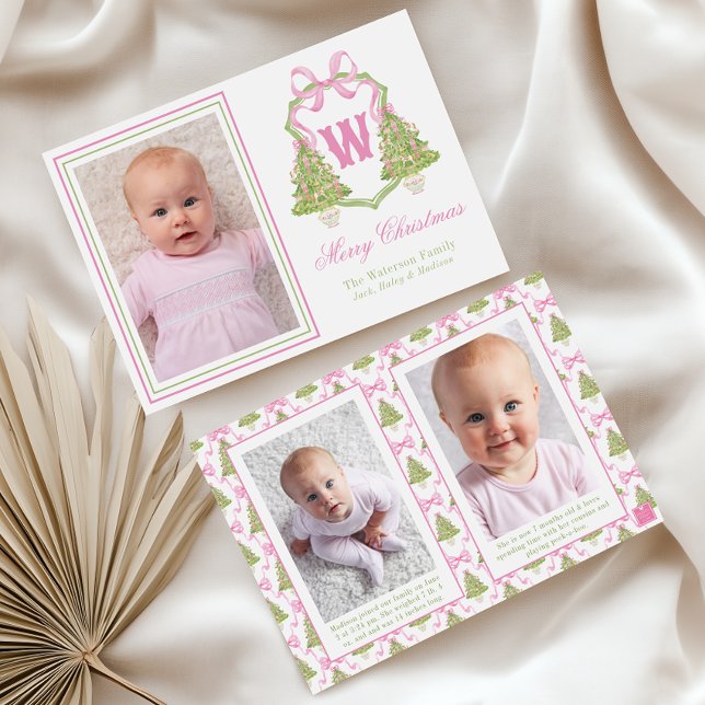 Cartão De Festividades Pink Nutcracker Árvore de Natal Monograma (Criador carregado)