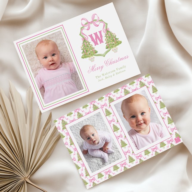 Cartão De Festividades Pink Nutcracker Árvore de Natal Monograma (Criador carregado)