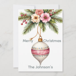 Cartão De Festividades Pink Ornament Christmas Photo