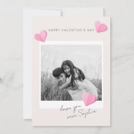 Cartão De Festividades Pink Paper Hearts Photo Love XOXO Valentine's Day