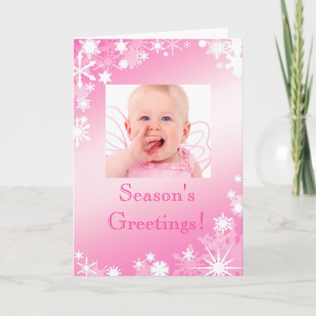 Cartão De Festividades Pink Photo Snowflakes Holiday Card (Frente)
