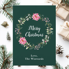 Cartão De Festividades Pink Poinsettia Wreath Feliz Natal