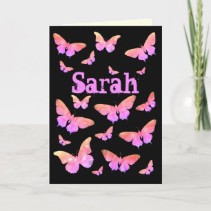 Cartão De Festividades Pink & Purple Butterfly Pop Art Nome Sarah