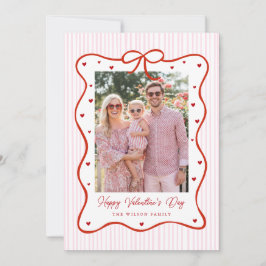 Cartão De Festividades Pink Red Bow Love Happy Valentine's Day Photo Card