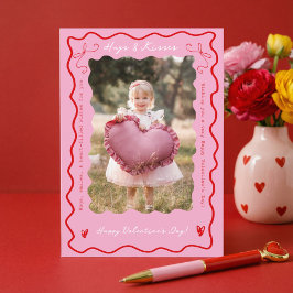 Cartão De Festividades Pink Red Retro Wavy Scribble Child Photo Valentine