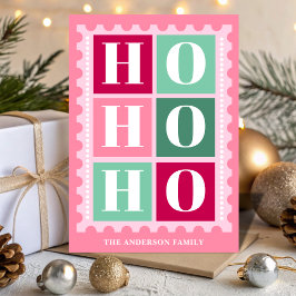 Cartão De Festividades Pink Retro Ho Ho Ho Christmas Postage Stamp