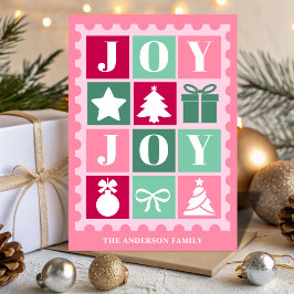 Cartão De Festividades Pink Retro Joy Christmas Postage Stamp