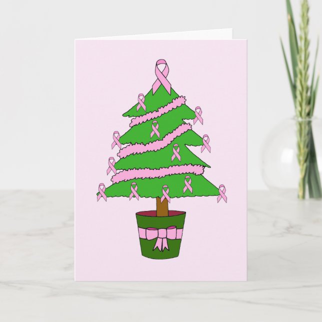 Cartão De Festividades Pink Ribbon, Breast Cancer Support Christmas (Frente)