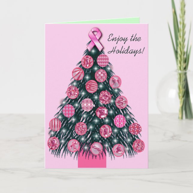 Cartão De Festividades Pink Ribbon Holiday card (Frente)