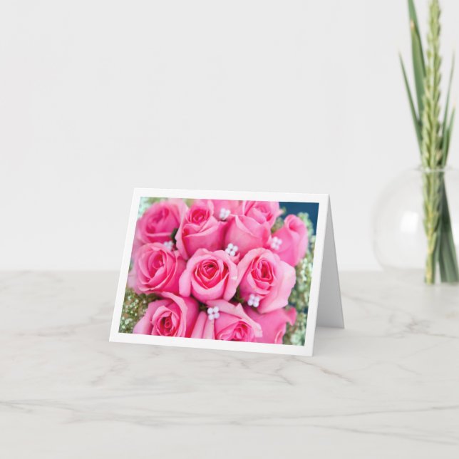 Cartão De Festividades Pink Roses Romance Valentines Wedding Engagement (Frente)