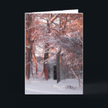 Cartão De Festividades Pink Sunrise on the Snow Winter Photo<br><div class="desc">The light of the morning sun colors the snow a magical shade of pink,  as the snow and ice covers the trees and barn in this sunrise photo,  artfully printed from rural and nature photography by S.Lynnette</div>