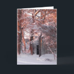 Cartão De Festividades Pink Sunrise on the Snow Winter Photo<br><div class="desc">The light of the morning sun colors the snow a magical shade of pink,  as the snow and ice covers the trees and barn in this sunrise photo,  artfully printed from rural and nature photography by S.Lynnette</div>